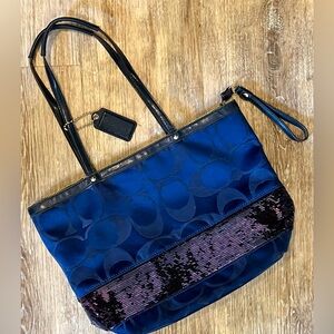 Coach Blue/Purple Sateen Sequined Signature Tote  Bag 🪁